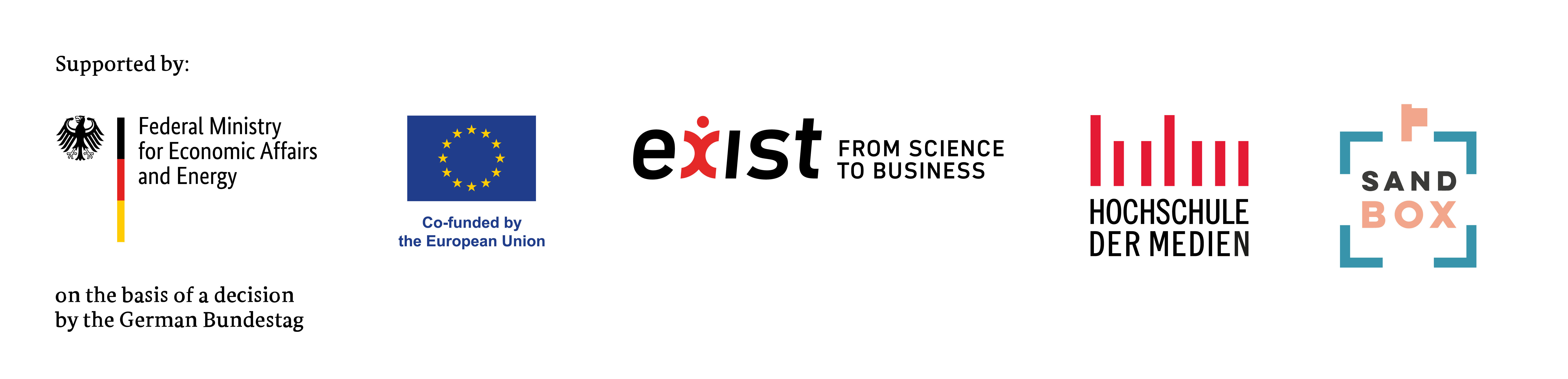 Gefördert vom Bundesministerium für Wirtschaft und Energie, EXIST, kofinanziert von der Europäischen Union, Hochschule der Medien, Sandbox